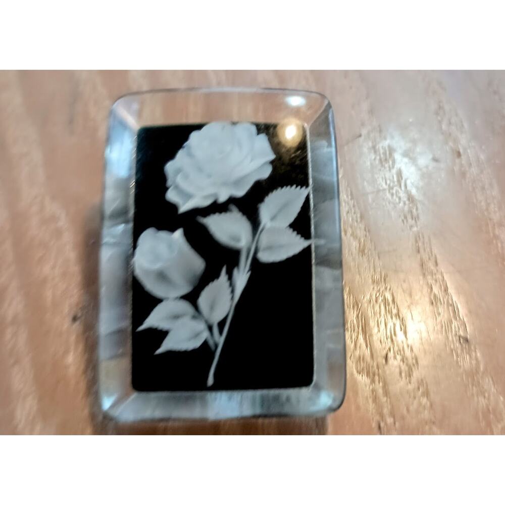 Vintage White Rose Flower Reverse Carved Lucite Brooch